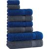 Tuiste Set Asciugamani Bagno Grigio Scuro - Blu Navy, Hotel, Cotone, 2 Telo Doccia 70x140cm + 4 Asciugamani 50x90cm + 2 Asciugamani Ospiti 30x50cm, Asciugamani Bagno Viso e Bidet, Morbidi, Assorbenti
