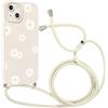 Coalbooliy Custodia con Cordino per iPhone 14 Plus 6,7 Cover del Modello Fiore Bianco con Laccio Collana Morbido TPU Bumper Silicone Antiurto Protettivo Case Regolabile Cellulare Girocollo, 05