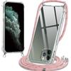 Oelrstfe Cover con Cordino per iPhone 11 Pro, Trasparente Silicone Custodia con Regolabile Collana Laccio Tracolla, Antigraffio Proteggere Case Corda per iPhone 11 Pro, Rosa