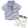 PLASMOVO 3t Abiti for bambini piccoli for pantaloni della tuta Abito da neonato Abito da sposa Camicia abbottonata for neonato T-shirt a maniche corte estiva neonato + set di pantaloncini elastici(Azzurro,110c