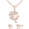 MICMIF Parure di Gioielli Donna Collana e Orecchini Quadrifoglio Ciondolo Argento Sterling 925 Zircone Cubique per Fidanzata Mamma Figlia Festa, Oro rosa
