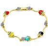 Bling Jewelry Braccialetto Portafortuna da Giardino Colorato con Coccinella per Donne in Ottone Placcato Oro 14K con Cristalli