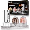 Marchpower Macina Sale e Pepe Elettrico Set, Inossidabile Macina Pepe Elettrico con Base Usb-C Ricaricabile, Regolabili Macina Sale Elettrico con Lampade A Led y Contenitore Lavabile da 100 Ml Argento