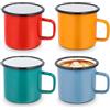 Sporgo Set di 4 tazze smaltate: 350ml Bicchieri riutilizzabili, Bicchieri smaltati con manico, Tazze da caffè rosse/blu/verdi/gialle, Tazze da tè portatili, Set di bicchieri per campeggio, ufficio, casa