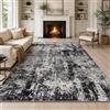 Capslpad Tappeto nero astratto, 160 x 230 cm, moderno a pelo corto, in morbida finta lana, lavabile, per interni, antiscivolo, minimalista, per soggiorno, camera da letto, ufficio, cucina, arredamento