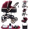 ALYIKOU Passeggino Trio 0-25 kg Passeggino set 3-in-1: Passeggino + Navicella bambini 0 fino a 36 mesi o 25 kg Regolabile e pieghevole, Ruote grandi, Cappotina nero e oro