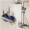 Julymoda Colonna Doccia con Miscelatore Display Digitale LED Luce Stellata Ambientale Kit Doccia Idromassaggio con Soffione e 30cm Prolunga Altezza Regolabile 70-133cm (Grigio)