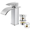 FORIOUS Rubinetto per Bagno FORIOUS in Nickel Spazzolato con Scarico, Miscelatore Monocomando a Cascata per Lavabo, Beccuccio da 110 mm, Risparmio Idrico ed Energetico