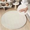 TAPISO Cuddle Tappeto Rotondo Soggiorno Antiscivolo Lavabile Morbido Pelo Lungo Shaggy Design Moderno Monocolore Tonalità Bianco Panna Tinta Unita Cameretta Sala OEKO-TEX 80 x 80 cm