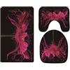 A.Monamour Set Tappeti Bagno 3 Pezzi Completo Lo Sfondo Nero Mette In Evidenza I Petali Di Fiori Rossi Di Rosa Antiscivolo Morbidi Assorbente Lavabile Tappetini per Il Bagno WC Bidet