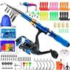 Kilitn Canna da pesca telescopica per bambini, 1,5 m, portatile e mulinello, combo e corda con lenza, kit completo, attrezzatura per ragazzi e adulti, Spinning