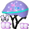 EllaSeek Set di caschi e imbottiture per bambini, età 3-5-8 anni, casco da bici con luci LED, ginocchiere regolabili e gomitiere, set di attrezzi protettivi per bambini, per ciclismo, skateboard