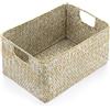 IGNPION Cesto portaoggetti in erba marina intrecciata, rettangolare da scrivania, scatola organizer per bagno, mensole e scrivanie, decorativo, cesto portaoggetti multiuso (Sbiancato, Piccolo)
