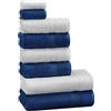 Tuiste Set Asciugamani Bagno Bianco (Bianchi) - Blu, Hotel, Cotone, 2 Telo Doccia 70x140cm + 4 Asciugamani 50x90cm + 2 Asciugamani Ospiti 30x50cm, Asciugamani Bagno Viso e Bidet, Morbidi, Assorbenti