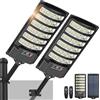 SENDALE 600W Lampione Solare Led Esterno 2 pezzi,IP66 Impermeabile Lampada Stradale Solare con Sensore di Movimento,320° Angolo Illuminazione Faretto Solari con Pannello per Giardino,Strada