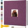 Semfalbuums Album Fotografico Autoadesivo 28x27 CM in Lino Album Portafoto Personalizzabile Scrapbook Photo Album Fotolibro Ricordi Nascita Matrimonio Travel Journal Guest Book, 40 Pagine Viola