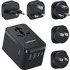 LENCENT Adattatore Universale da Viaggio Tipo D, Spina Inetrnazionale | Viaggio in Tutto il Mondo, 28W Adattatore Presa con 3 USB C e 2 USB A per US UK Giappone Maldive Sri Lanka (Tipo A/C/D/G/I)