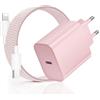 Kndaa 20W Caricatore per iPhone USB C Rapido Caricabatterie con Cavo USB-C Lighting 2M, PD3.0 Tipo C Adattatore Spina Alimentatore per iPhone 14/14 Plus/14 Pro/14 Pro Max /13/12/11/XS/XR/X/SE - Rosa