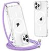 Yoedge Magnetica Trasparente Cover per iPhone 15 Pro Max con Cordino 6,7, [Compatibile con MagSafe] Custodia con Collana Sottile Morbida Silicone TPU Antiurto Protettivo Case con Magneti, Arcobaleno