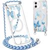 Xylota Magnetica Cover con Cordino per iPhone 12 mini 5,4 Compatibile con MagSafe, Aesthetic Motivo Disegni Trasparente Custodia, Protettiva Case con Laccio Tracolla per iPhone 12 mini, butterfly 01