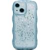 miyonsin Custodia per iPhone 14 PRO, Graziosa Custodia a Forma di Onde Ricce, Glitter Trasparente Custodia Protettiva per Ragazze e Donne, TPU Antishock Cover per iPhone 14 PRO, Blu-1