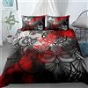 QWFDAQ Copripiumino Matrimoniale Fantasia 260x220cm Copripiumino Singolo Fiore Scarabocchio Rosso Bianco Nero Biancheria da Letto da 3 Pezzi, 100% Microfibra, Biancheria da Letto