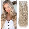 FLUFYMOOZ Extension per capelli a clip, 6 pezzi, lunghezza 61 cm (biondo con ciocche bionde bianchi)