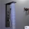 KINKIBOS Pannello doccia a LED con miscelatore, 6 modalità di doccia: pioggia e cascata, 2 modalità di getto massaggiante, doccetta e beccuccio per vasca da bagno, colonna in acciaio inox nero opaco
