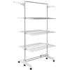 PORTENTUM Stendino verticale salvaspazio pieghevole 14 cm 5 livelli - 58 ganci per appendini - Fino a 40 kg - Stendibiancheria 24 barre acciaio inox - Uso interno ed esterno - Ruote girevoli con freno