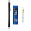 Pentel Orenz - Portamine, fusto nero da 0,5 mm + mine Ain Stein HB da 0,5 mm + gomme di ricarica