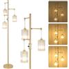 Rayofly Lampada da Terra per Soggiorno Oro, 3 Luci Dimmerabile con Paralume in Vetro, Piantana Moderna in Cristallo Oro, Lampe da Terra in Cristallo per Camera da Letto, Camera dei Bambini, Ufficio