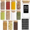 ComSaf Barattoli Spezie Ermetici con Etichette 300 ml 12 Pezzi, Contenitori Spezie Quadrati con Coperchio in Legno Vetro, Scatole Spezie, Spice Jars