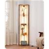 EDISHINE Lampada da Terra con Mensole in Vetro, Dimmabile Continuamente, 3 Temperature di Colore, Interruttore a Pedale, Libreria ad Angolo in Legno con Luce LED per Soggiorno, Camera da Letto, Nero
