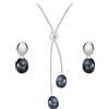 Tuscany Silver Set con collana e orecchini con perle nere in argento sterling 925, lunghezza collana 43 cm