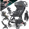 KIDIZ® Premium Passeggino, Passeggino Pieghevole, Ruote pieghevoli a 360° - Imbracatura a 5 punti, incluso Portabibite e Parapioggia, Schienale regolabile e Capottina parasole, Antracite