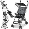 KIDIZ® Passeggino per bambini, pieghevole, pieghevole, 360°, ruote da 4", con parasole, pieghevole, cintura di sicurezza a 5 punti dai 6 mesi, colore: antracite