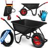 MASKO® Carriola da costruzione Carriola da giardino 100 litri 250 kg Pneumatici con cerchio in acciaio + tubo di ricambio Tubo per carriola, telaio in acciaio zincato Carriola da giardino