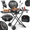 KESSER® Barbecue elettrico da tavolo 2 in 1, con coperchio, max. 2400 Watt, pieghevole, termostato, rivestimento antiaderente, 2 ruote, con copertura e pinza