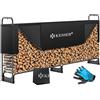 KESSER® Scaffale per legna da ardere in metallo Scaffale per legna da ardere all'esterno con struttura in acciaio + copertura e guanti Scaffale per legna da ardere - 260 x 36 x 117cm