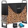 KESSER® Scaffale per legna da ardere in metallo Scaffale per legna da ardere all'esterno con struttura in acciaio + copertura e guanti Scaffale per legna da ardere - 130 x 36 x 117cm
