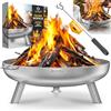 KESSER® Braciere spessore 2,5 mm | Braciere Ø 60 cm in acciaio legato | 2 cm gancio in ghisa per scarico dell'acqua e 2 manici stabili in legno e carbone per falò, giardino e terrazza
