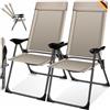KESSER® Set di 2 sedie da giardino con schienale alto, in alluminio, regolabili in 7 posizioni, con braccioli, traspiranti, pieghevoli, da campeggio, da giardino, terrazza, tortora