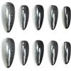 Sun&Beam Nails Unghie Finte Fatto a Mano di Media Lunghezza a Mandorla per Incollare in Argento-Nero Design Magnetico con Adesivi 10 Pezzi (#125 L)
