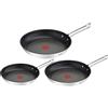 Tefal Duetto Set di 3 Padelle da 20/24/28 cm in acciaio inox, padelle antiaderenti, base spessa, rinforzata a prova di urti, facile pulizia, adatto a tutti i tipi di cucine