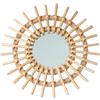 Smileshiney Specchio rotondo da parete in rattan, 28 cm, specchio da trucco in rattan, cornice in legno, specchio da parete bohémien, innovativo art deco per soggiorno camera da letto