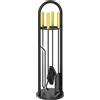 Outsunny Set Utensili per Camino di 5 Pezzi in Metallo con Scopa Paletta Pinze Attizzatoio e Supporto 20x20x71 cm Dorato | Aosom Italy