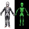 Rabtero Costume scheletro per bambini, Halloween scheletro Dress Up, bianco teschio osso Jumpsuit con cappuccio maschera e guanti, luminoso nel buio per bambini 12-13 anni