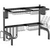 HOMCOM Scolapiatti da Lavello Modulabile a 2 Livelli con Piedini Antiscivolo, in Acciaio, 65x31.5x52.5 cm, Nero | Aosom Italy