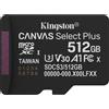 Kingston 512GB micSDXC Kingston Technology Classe 10 UHS-I U3 V30 A1 150MB/s Nero [SDCS3/512GBSP]