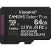 Kingston 64GB micSDXC Kingston Technology Classe 10 UHS-I U1 V10 A1 100MB/s Nero [SDCS3/64GBSP]